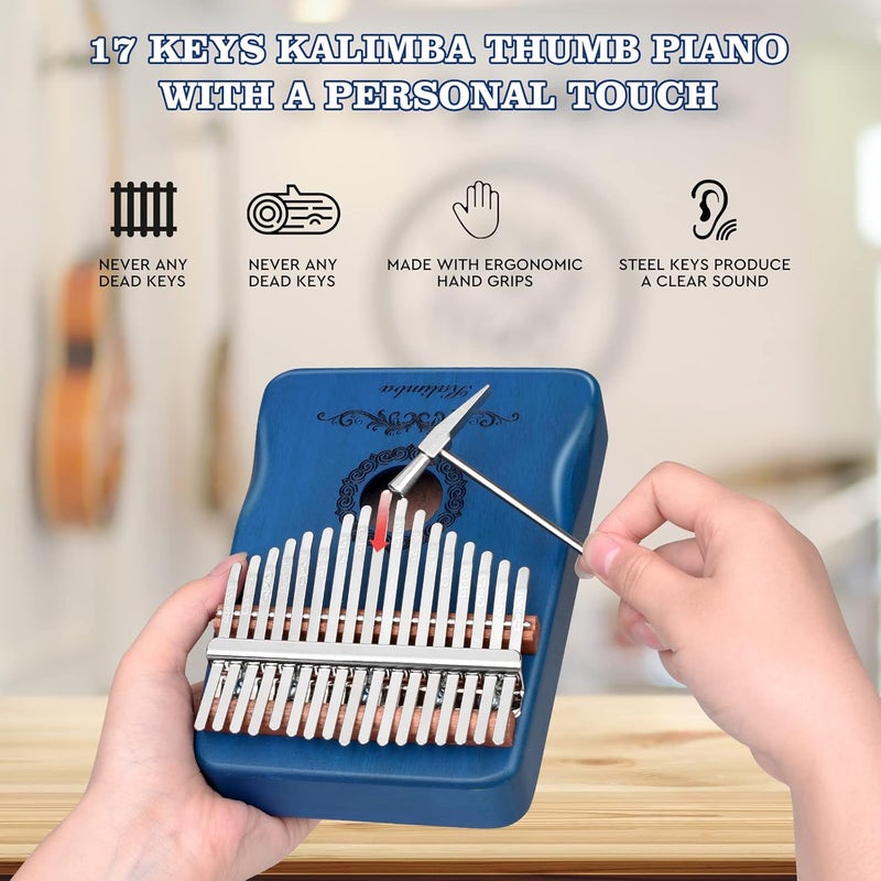 Flyott Kalimba Thumb Piano 17 Keys, Finger Piano Musical Instruments, Mbira Music Kids Gifts Adult Beginners Hand Pianos (Blue) - Image 5